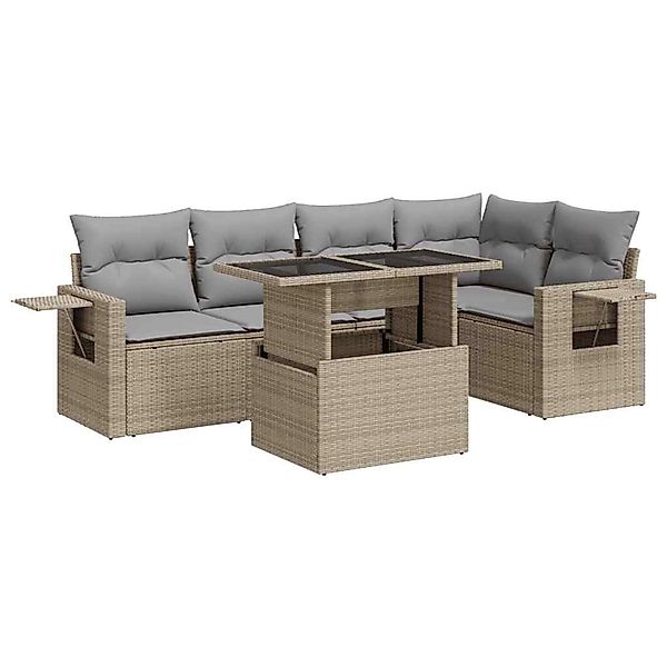 vidaXL 6-Tlg Garten-Sofagarnitur mit Kissen Beige Poly Rattan 3326480 günstig online kaufen