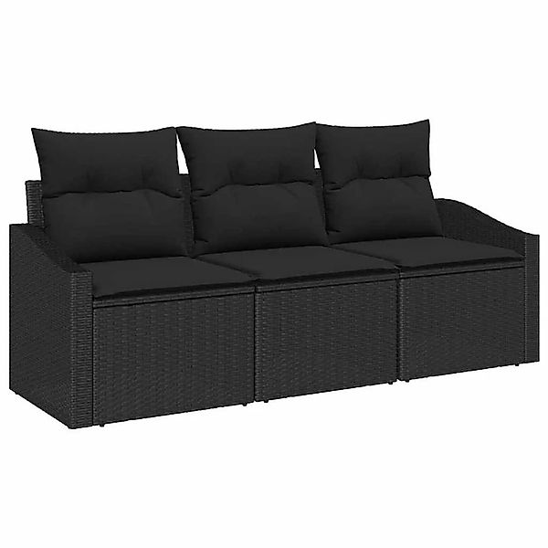 vidaXL Gartensofa-set mit Kissen 3-Tlg Schwarz Poly-Rattan 3355252 günstig online kaufen