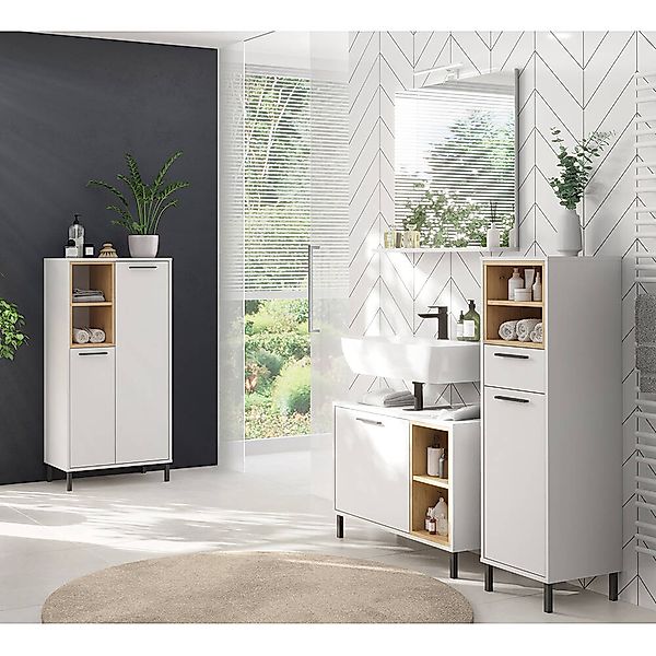 Badezimmer Set 4-teilig modern in weiß mit Eiche LAMIA-01 günstig online kaufen