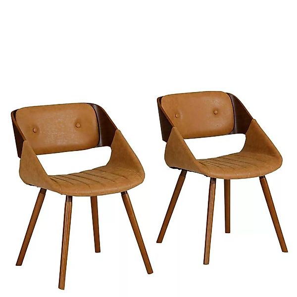 Retro Esstisch Stühle in Nussbaumfarben und Braun aufwendigen Steppungen (2 günstig online kaufen