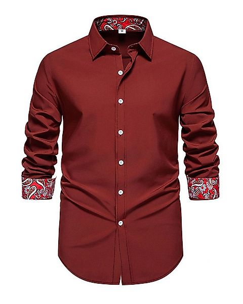 Allthemen Langarmhemd Farbkontrast einfarbiger Freizeithemd mit Kentkragen günstig online kaufen