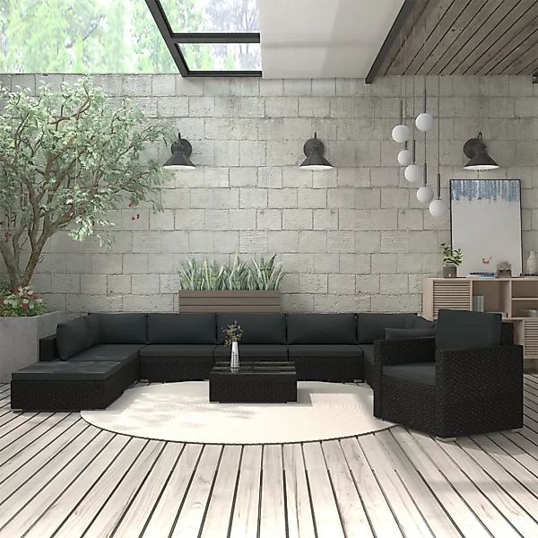 11-tlg. Garten-lounge-set Mit Auflagen Poly Rattan Schwarz günstig online kaufen
