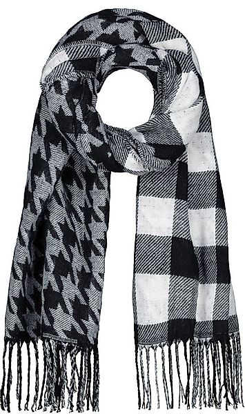 Monari Modeschal schwarz gemustert, Flauschiger Schal mit modischen Fransen günstig online kaufen