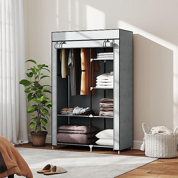 HOMCOM Kleiderschrank Stoffschrank, 6 Fächer, Grau, 103x43x162,5cm, Faltbar günstig online kaufen