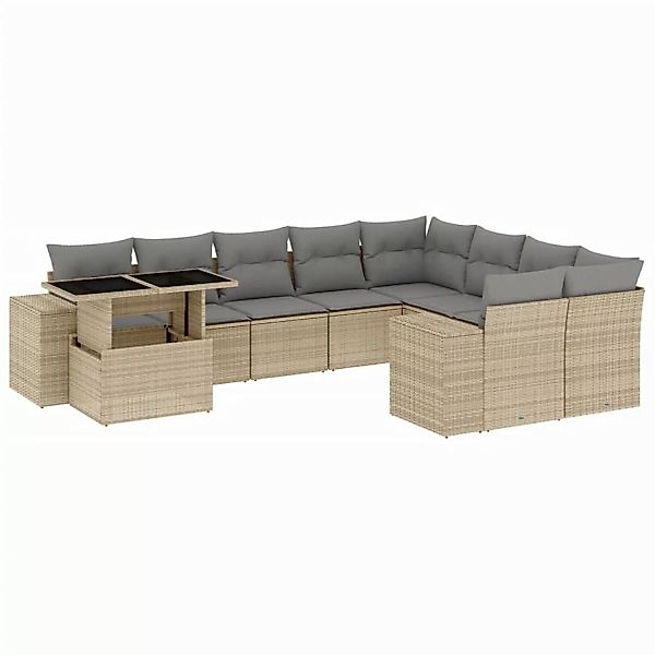 vidaXL 10-tlg Garten-Sofagarnitur mit Kissen Beige Poly Rattan Modell 198 günstig online kaufen