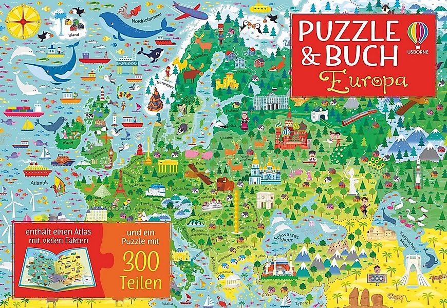 Usborne Verlag Puzzle Puzzle & Buch: Europa, 300 Puzzleteile günstig online kaufen