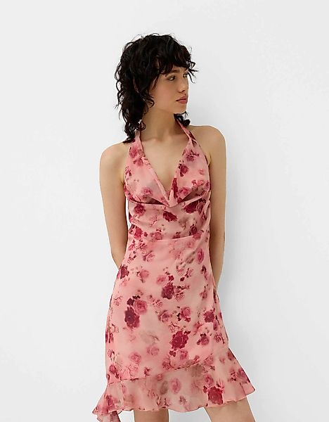 Bershka Drapiertes Mini-Kleid Mit Print Damen S Rosa günstig online kaufen