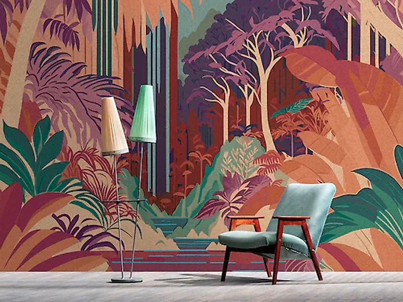 living walls Vliestapete »Fototapete Dschungel bunt Violett Orange Tropisch günstig online kaufen