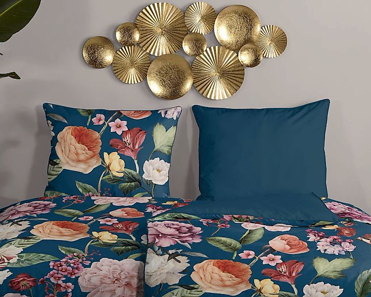 Descanso Wendebettwäsche "Fiori" 2 Stk. Baumwolle, Satin, 135x200, Biese, R günstig online kaufen