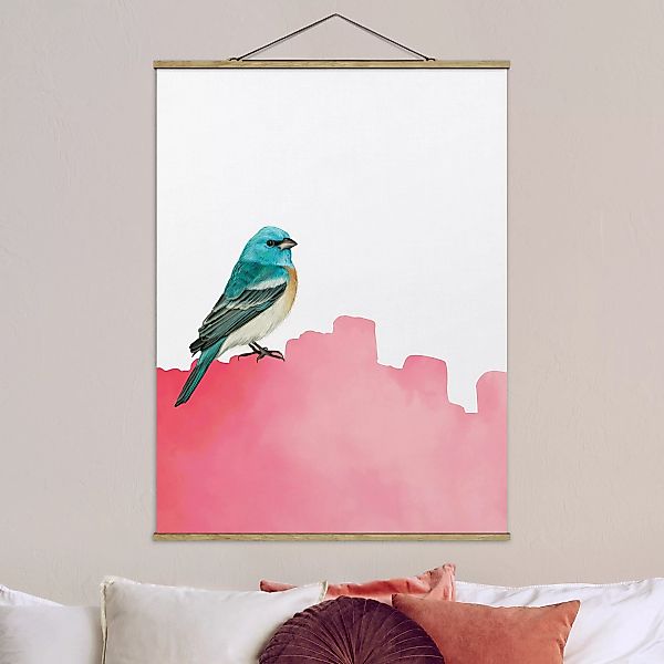 Stoffbild mit Posterleisten Vogel auf Pink günstig online kaufen
