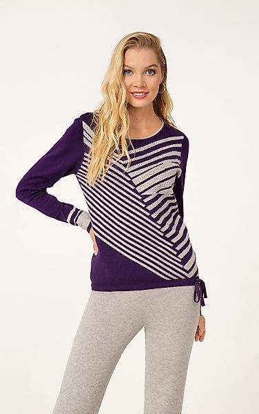 Passioni Strickpullover mit Diagonalstreifenmuster mit Strassdetails günstig online kaufen
