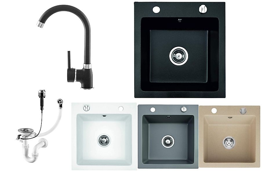 Faizee Möbel Granitspüle Granitspüle Küchenspüle inkl. Siphon & Armatur Ein günstig online kaufen