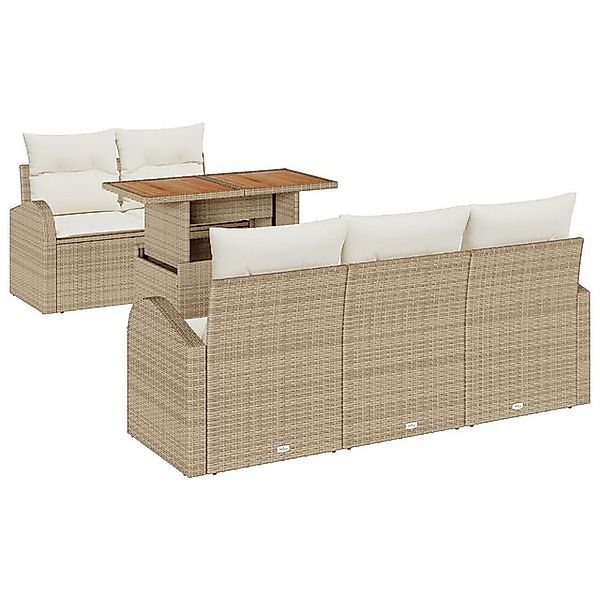 vidaXL Loungesofa 6-teiliges Garten-Essset mit Kissen Beige Poly Rattan, 6 günstig online kaufen