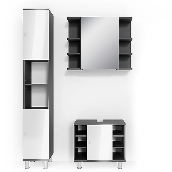 Vicco Badmöbel-Set Fynn, Anthrazit/Weiß Hochglanz, 3 Teile, mit Hochschrank günstig online kaufen