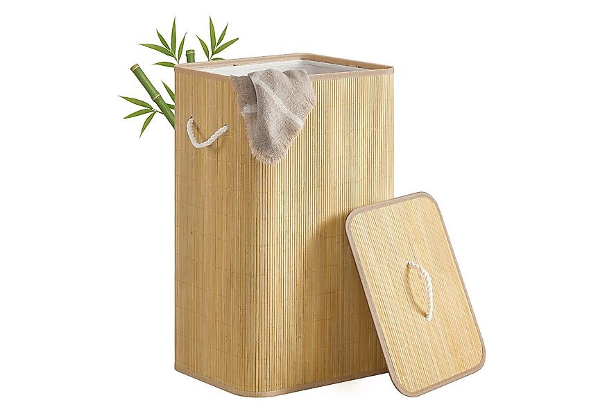 SONGMICS Wäschekorb, Wäschekorb mit Deckel, 60/90 L, Wäschesammler Bambus, günstig online kaufen