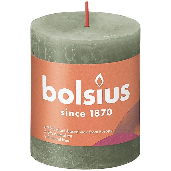 Bolsius Stumpenkerze Bolsius Rustik Stumpenkerze olivengrün, günstig online kaufen