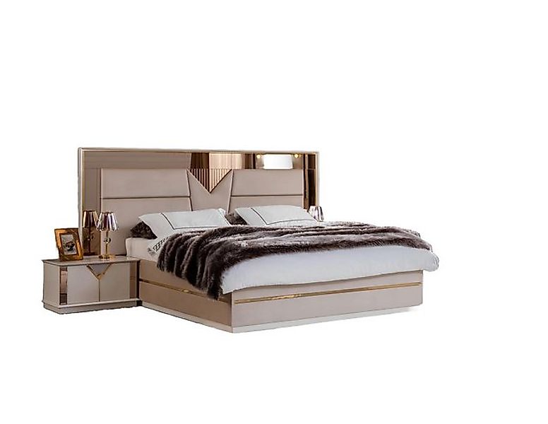 Xlmoebel Bett Beiges Designer-Doppelbett für das Schlafzimmer mit goldenen günstig online kaufen