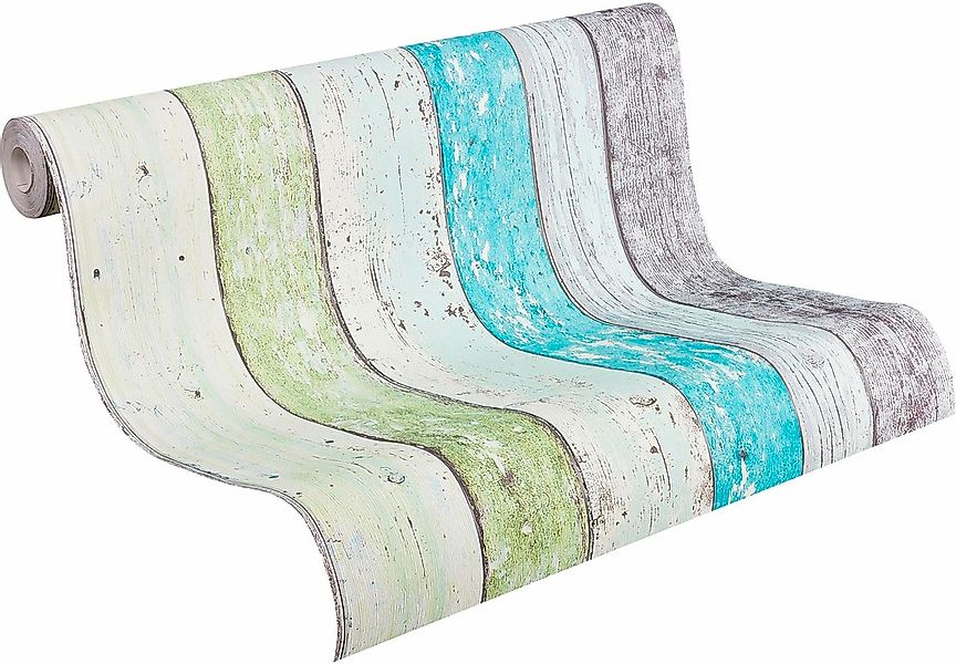 A.S. Création Tapete Holzoptik Blau Grün und Weiß 53 cm x 10,05 m AS-855077 günstig online kaufen