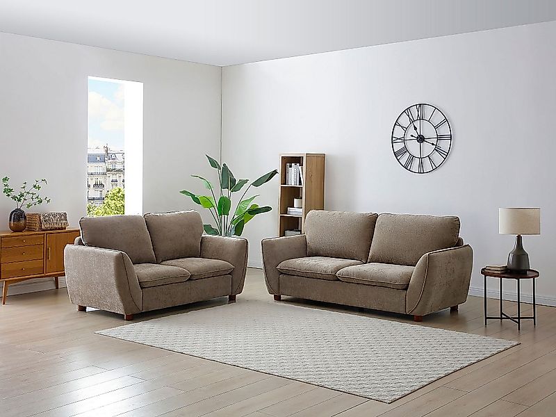 Sofaset 3‑Sitzer & 2‑Sitzer – Stoff – Taupe – MENARDIA günstig online kaufen