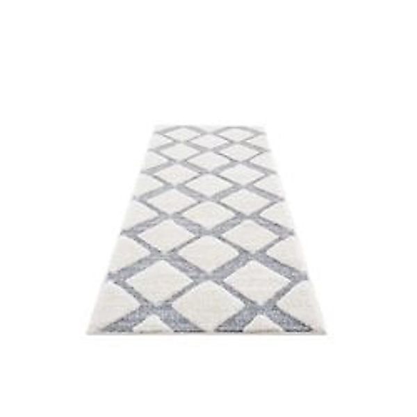 payé Teppich Nara-4497 Hochflor 80x300 cm Creme-Grau Boho-Rautenmuster günstig online kaufen