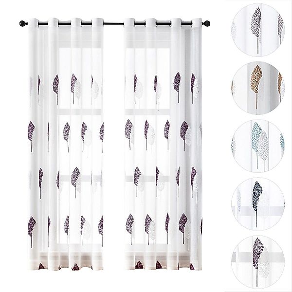 BYSURE Vorhang (2 St), Ösen, transparent, Polyester, Blätter Muster, Sticke günstig online kaufen