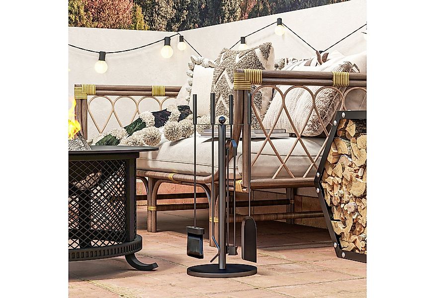 Outsunny Kamingitter Kaminbesteck Set mit Schaufel, Besen, Zange, Schürhake günstig online kaufen