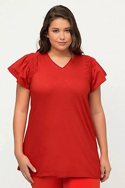 Ulla Popken Longshirt T-Shirt A-Linie V-Ausschnitt Halbarm Biobaumwolle günstig online kaufen