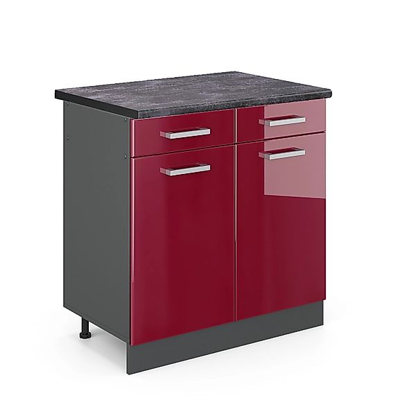 Vicco Küchenunterschrank R-Line Bordeaux Hochglanz/Anthrazit 80 cm AP Anthr günstig online kaufen