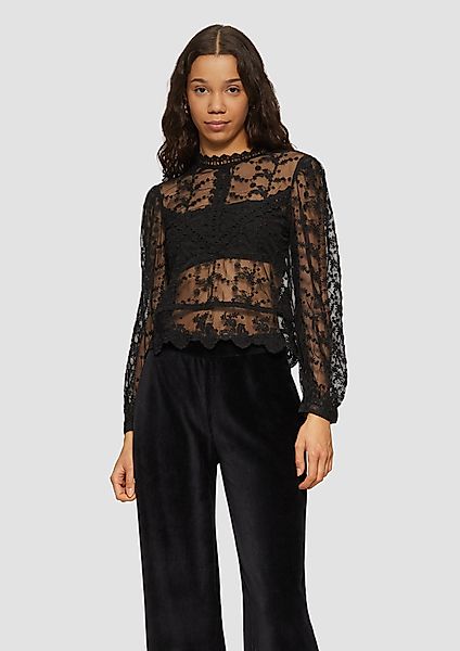 QS Langarmbluse Transparente Spitzen-Bluse mit Stehkragen günstig online kaufen