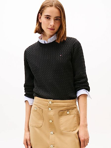 Tommy Hilfiger Rundhalspullover "CO CABLE C-NK LS SWEATER" Baumwolle, mit Z günstig online kaufen