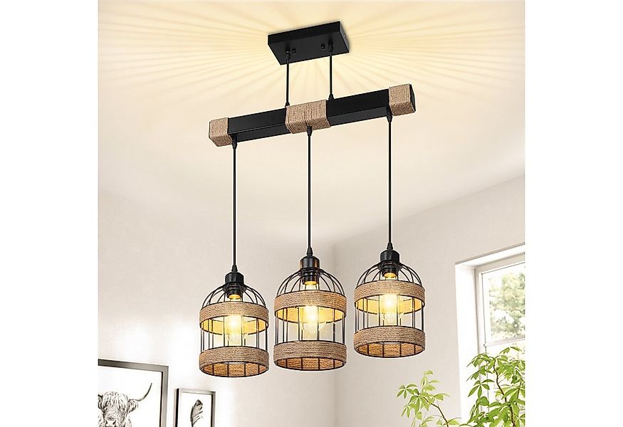 Jibenhome LED Pendelleuchte Boho Hängeleuchten,3-Licht Rattan Hängelampe,Hö günstig online kaufen