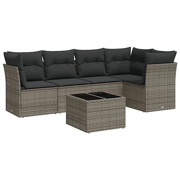 vidaXL 6-Tlg Garten-Sofagarnitur mit Kissen Grau Poly Rattan 3217610 günstig online kaufen