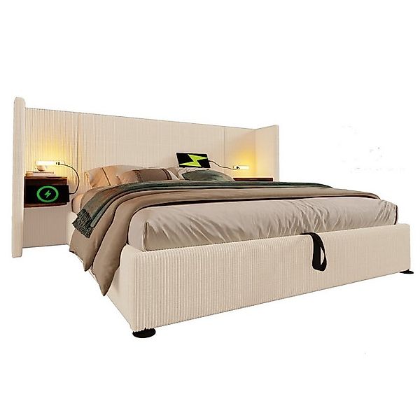 VISTEFLY Polsterbett Doppelbett 180x200cm, USB-C + Nachttisch, Stauraum, Be günstig online kaufen
