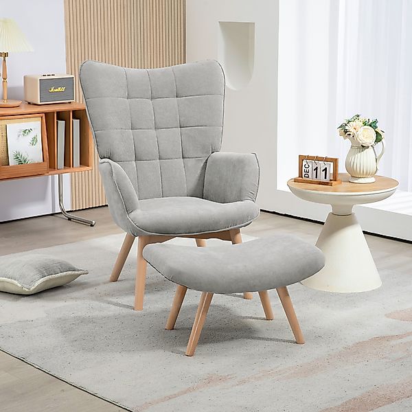 HOMCOM Ohrensessel mit Hocker, Relaxsessel, Polstersessel in Cord-Optik, Lo günstig online kaufen