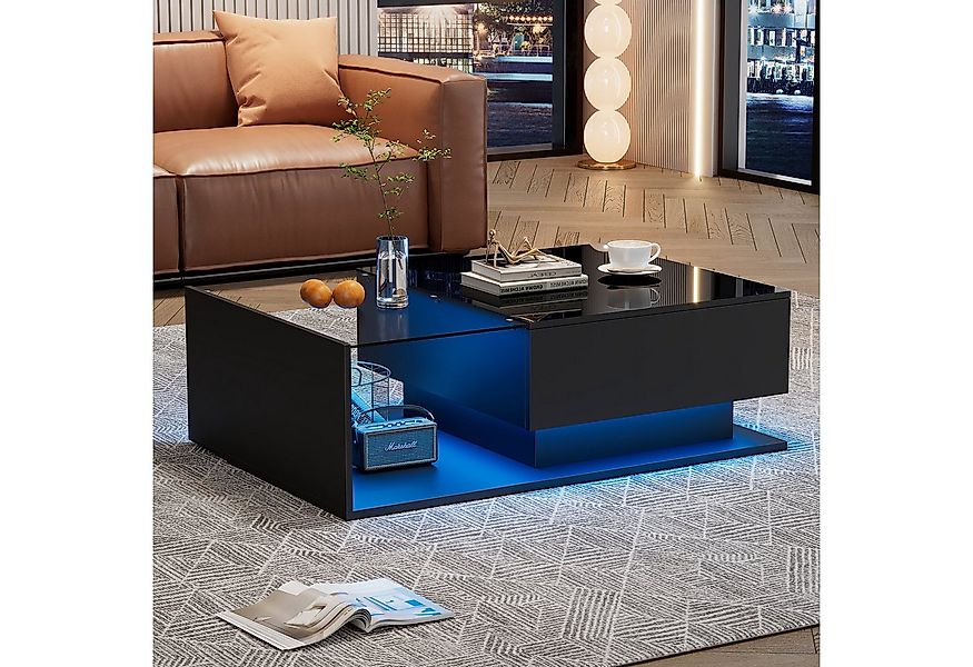 Merax Couchtisch mit Glastischplatte und Schublade, Beistelltisch Hochglanz günstig online kaufen