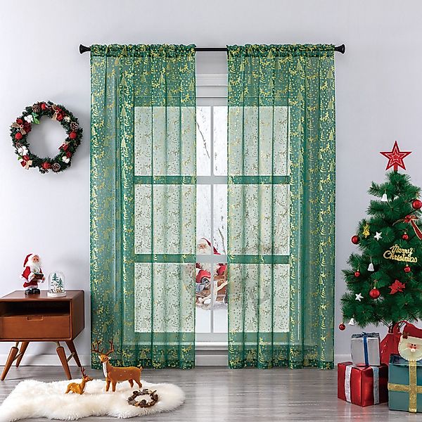 Jibenhome Gardine Weihnachten Vorhang Goldprägung,Voile Gardinen günstig online kaufen