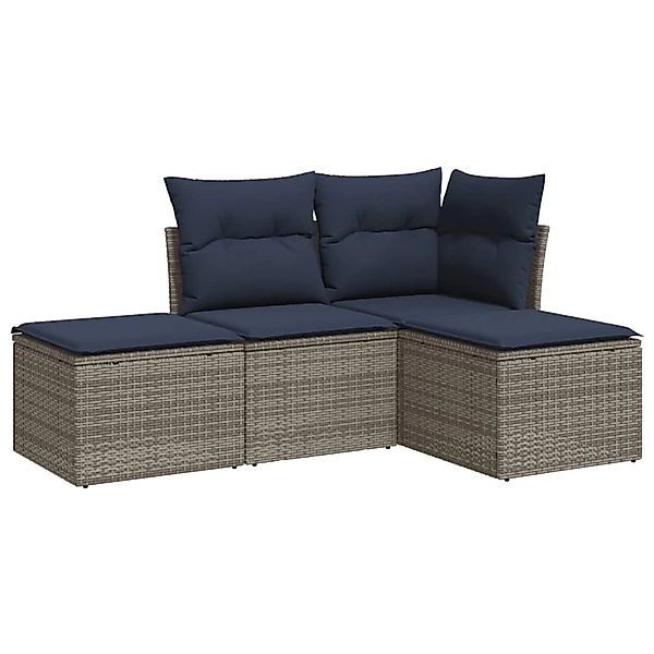vidaXL 4-Tlg Garten-Sofagarnitur mit Kissen Grau Poly Rattan 3217481 günstig online kaufen