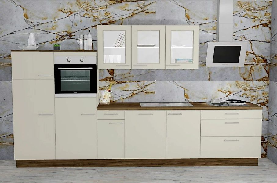 Einbauküche MANKALIGNO 8 Kaschmir - Schränke montiert/ Küchenzeile 380 cm m günstig online kaufen