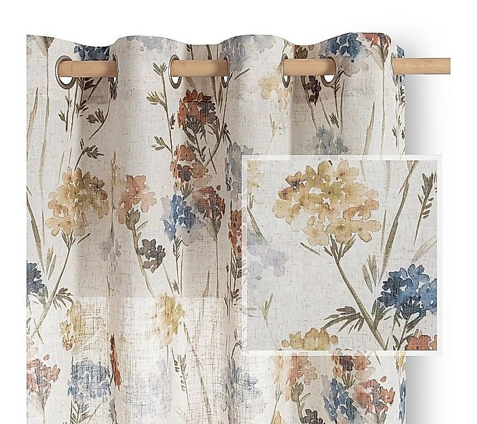 Restilo Gardine Gardine Ösen Vorhang Leinen Microfaser Blumen Muster (1 St) günstig online kaufen