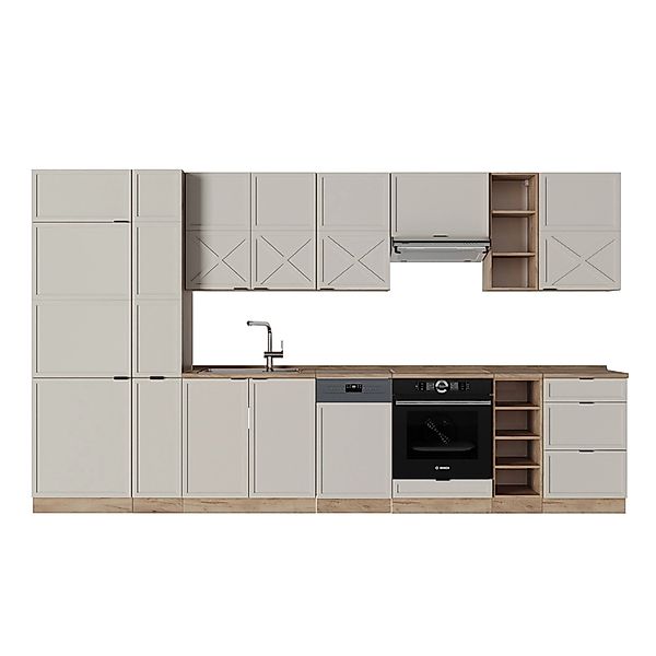 Vicco Fame-Line Küchenzeile GrauBeige/Goldkraft Eiche 355 cm AP Eiche günstig online kaufen