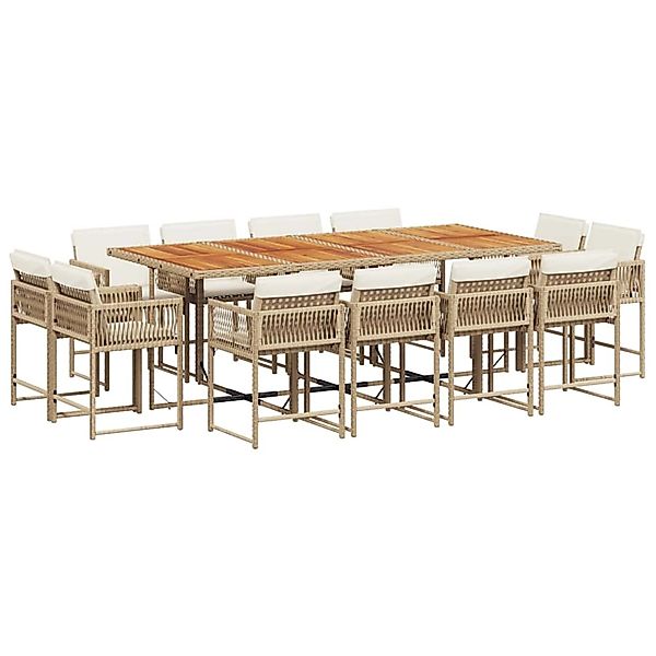 vidaXL 13-Tlg Garten-Essgruppe mit Kissen Beige Poly Rattan 3211588 günstig online kaufen