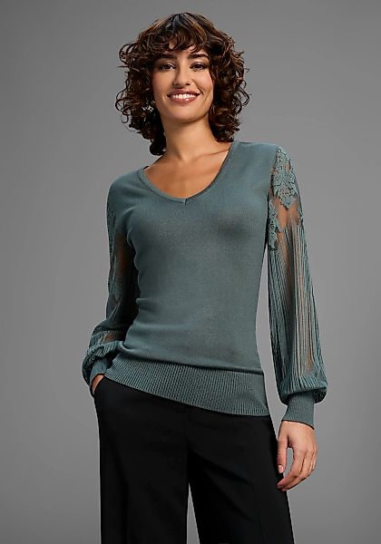 Melrose V-Ausschnitt-Pullover, mit Ärmeln aus Spitze günstig online kaufen