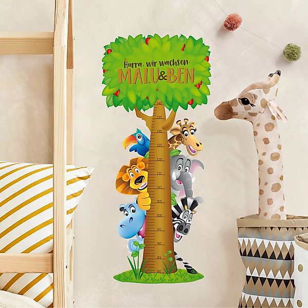 Kindermesslatte Wandtattoo No.BF1 Dschungeltiere mit Wunschname günstig online kaufen