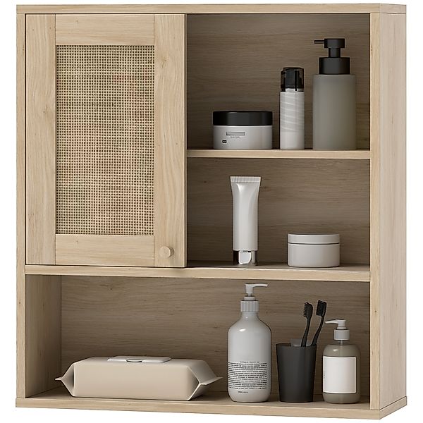 HOMCOM Wandhängeschrank, Badezimmerschrank mit Rattantür und offenen Regale günstig online kaufen