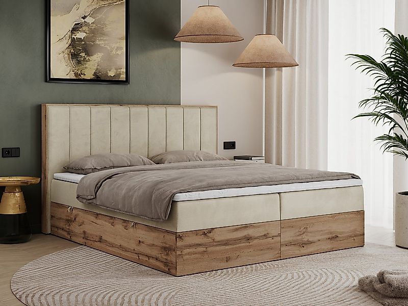MKS MÖBEL Boxspringbett BELLISSIMO (Bett mit genähtem Kopfteil, T30-Schaum, günstig online kaufen