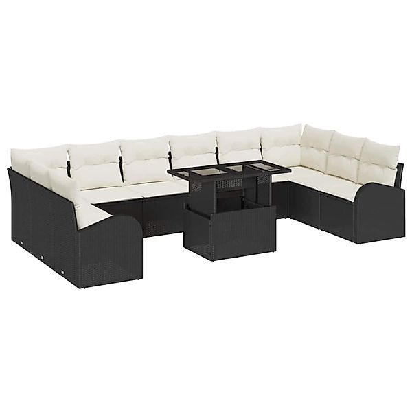 vidaXL Garten-Sofa-Set mit Speicher 11-Tlg Schwarz Poly Rattan 3357450 günstig online kaufen