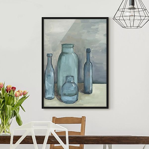 Bild mit Rahmen Küche - Hochformat Stillleben mit Glasflaschen II günstig online kaufen