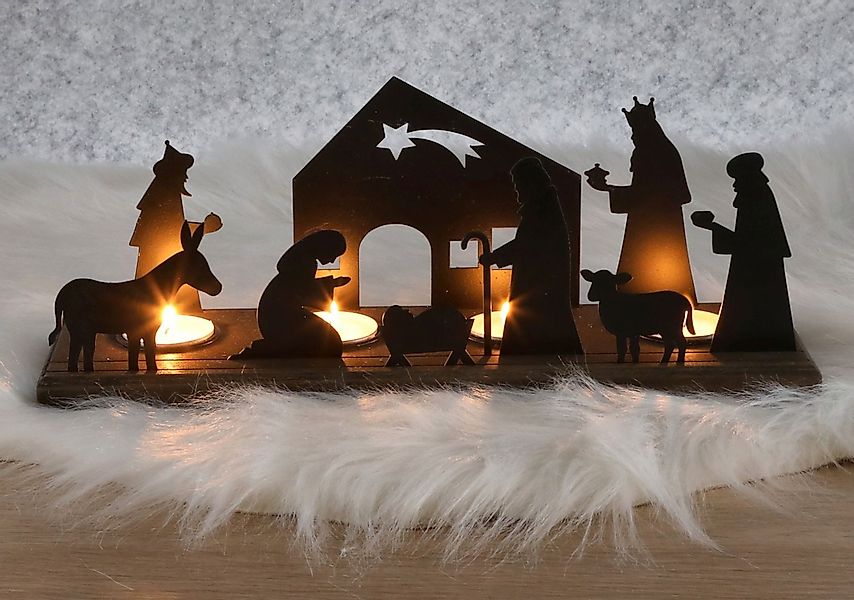 BURI Kerzenständer Kerzenhalter Weihnachtskrippe 32cm Weihnachtsdeko günstig online kaufen
