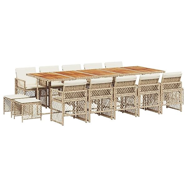vidaXL 15-Tlg Garten-Essgruppe mit Kissen Beige Poly Rattan 3210820 günstig online kaufen