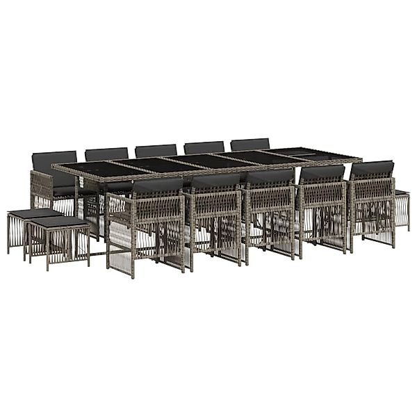 vidaXL 15-Tlg Garten-Essgruppe mit Kissen Grau Poly Rattan 3210992 günstig online kaufen